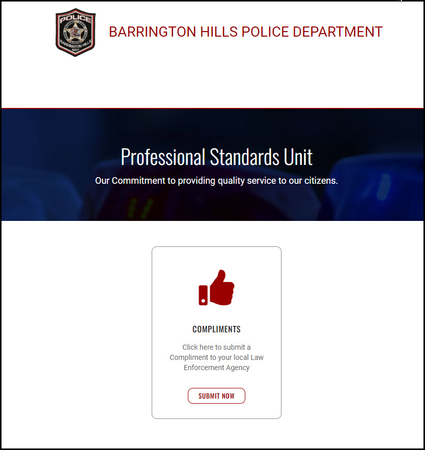Frontline Professional Standards Public Compliment page.